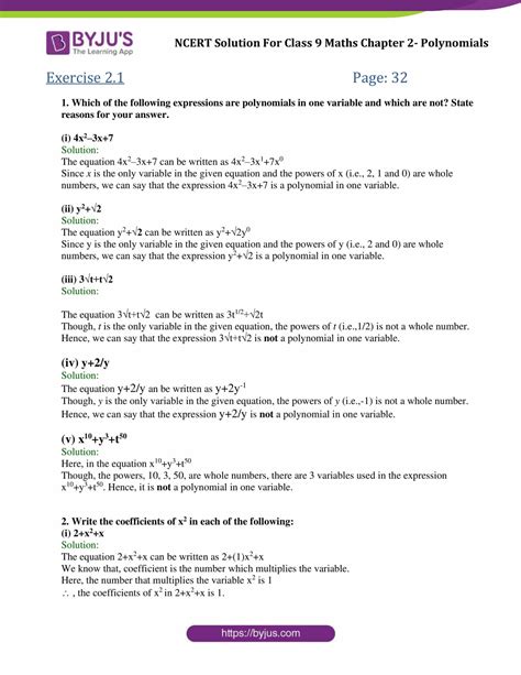 Ncert Solutions For Class 9 Maths Chapter 2 Polynomials