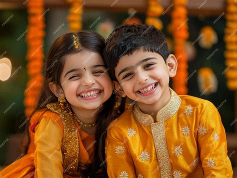 Joyful Siblings Celebrating Bhai Dooj Together In Festive Traditional