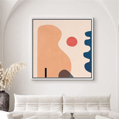 PixonSign Framed Canvas Print Wall Art Geometric Mid Century Orange And