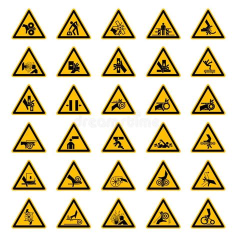 Triangular Warning Hazard Symbols Labels Isolate On White Background