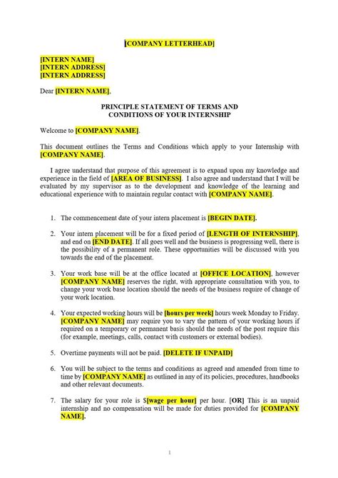 Sample Internship Agreement Template Word Approveme