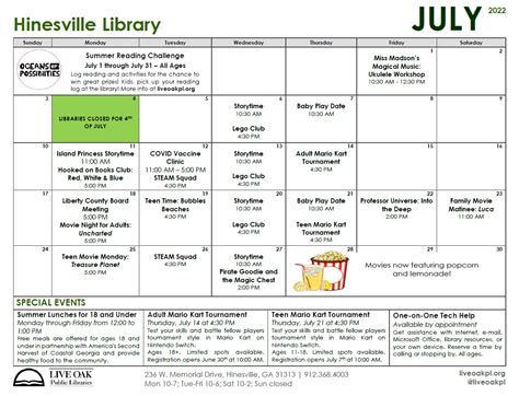 Hinesville Library July Events - Liberty County