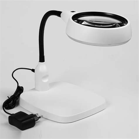 10x Desktop Magnifying Glass With 21 Led Light Magnifier And Desk Lamp Rechargeable Detachable