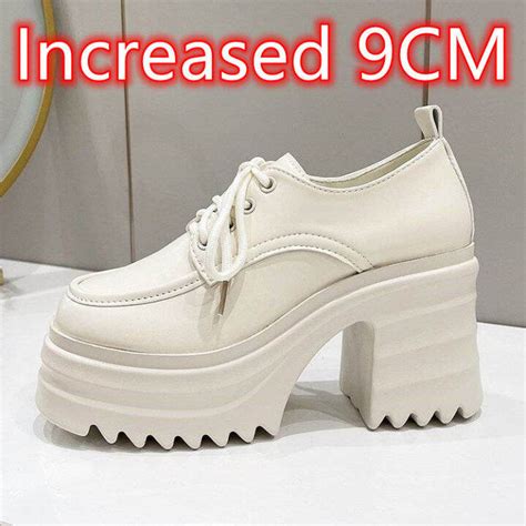 10cm increase small leather shoes female new British style with platform platform platform shoes ...