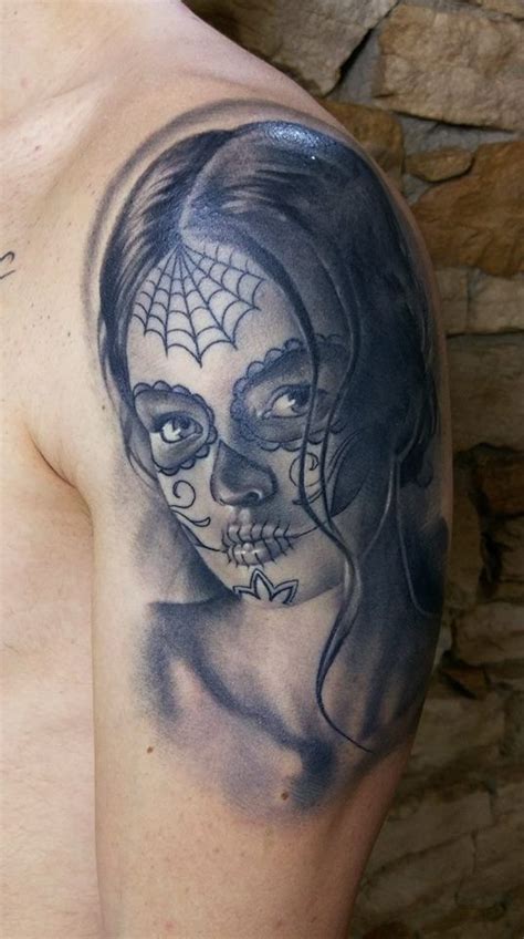 Black And Grey Realistic Dia La Muerte Tattoo By Nino Dinchev Palitra