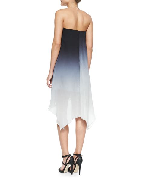 Halston Heritage Ombre Cocktail Dress With Asymmetric Hem In Blue Mist