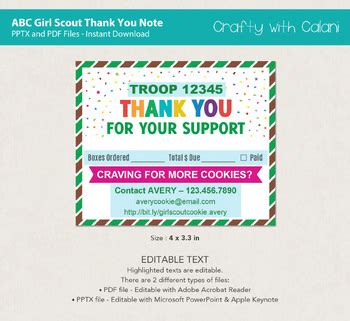 Girl Scout Abc Cookie Thank You Receipt Template Editable Text