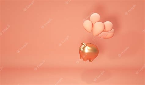 Premium Photo Gold Piggy Bank Flying With Bubbles On Pastel Pink And