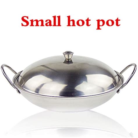 Round Flat Bottom Stainless Steel Small Hot Pot Thick Dry Pot Alcohol Furnace Buffet Alcohol