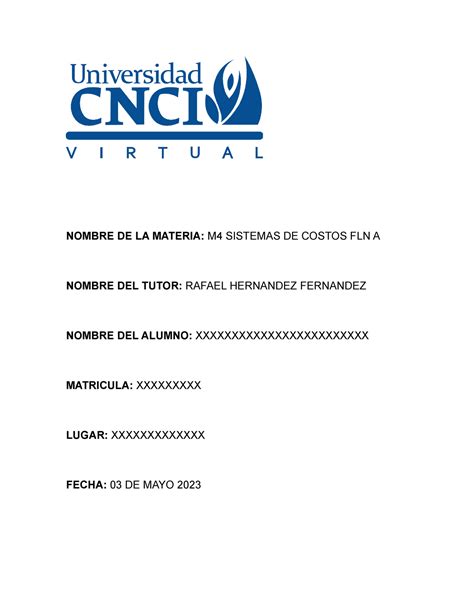 Actividad Sistema De Costos Nombre De La Materia M Sistemas De