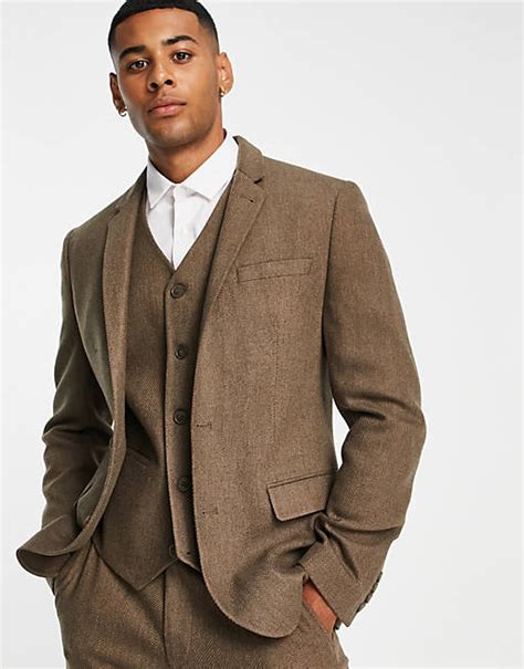 Asos Design Wedding Super Skinny Wool Mix Suit Jacket In Camel