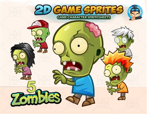 5 Zombies Game Sprites Set 2 Gamedev Market