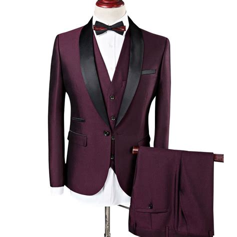 Men Red Wine Hollywood Tuxedo Suit Luxury Design Attire Jacket Vest