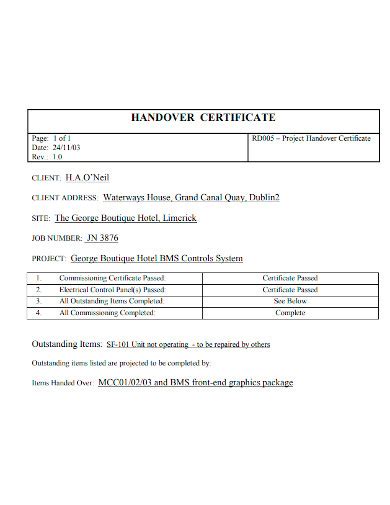 Project Handover Letter Sample