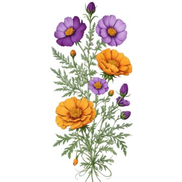 Malmequeres E Flores Roxas Do Cosmos Ramos Curvos Ornamentais Png