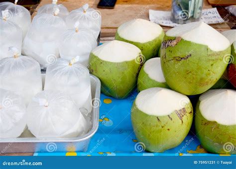 Coconut Juice And Coconut Water Packing Thai Style For Sale Stock Image