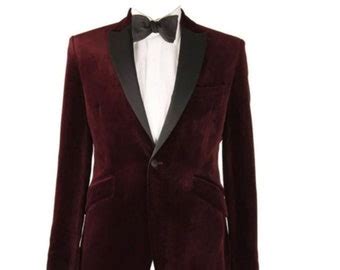 Men S Burgundy Velvet Jacket For Grooms Wedding Jacket Etsy