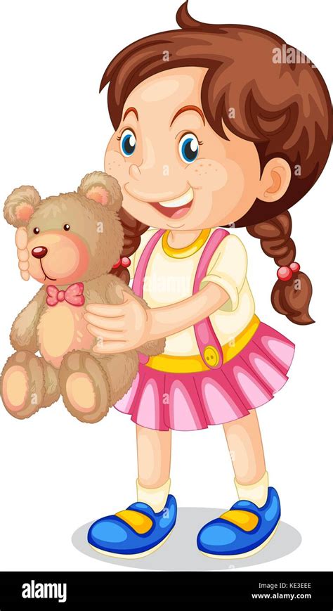 Girl Holding Brown Teddy Bear Illustration Stock Vector Image And Art Alamy