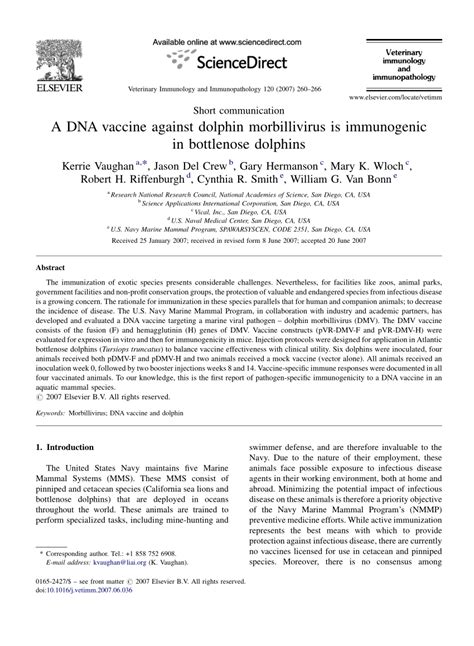 (PDF) A DNA vaccine against dolphin morbillivirus is immunogenic in ...