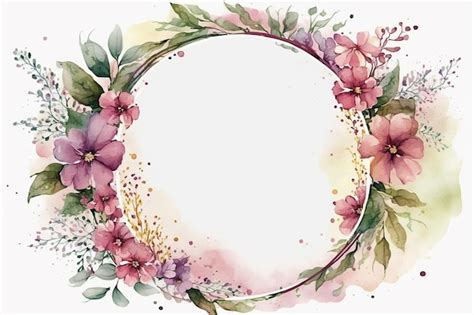 Premium Photo Pink Watercolor Floral Circle Frame Background