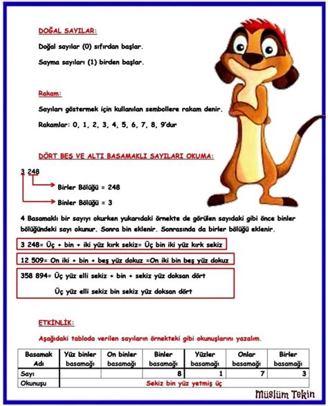 4 Sınıf 4 5 6 Basamaklı Doğal Sayıları Okuma ve Yazma Konu Anlatımı