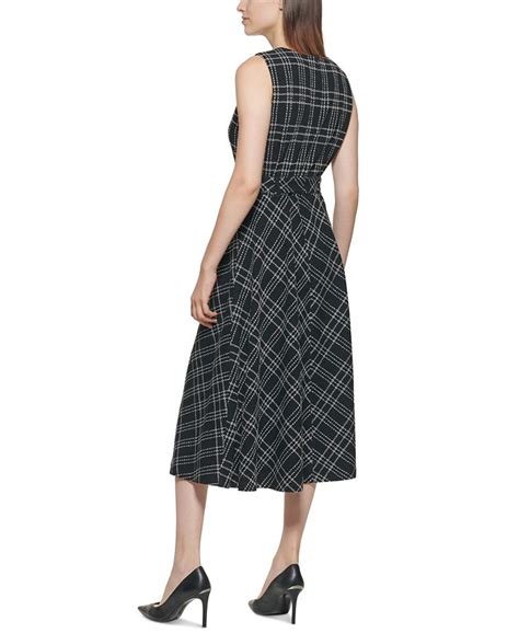 Calvin Klein Belted Plaid Midi Dress Macys