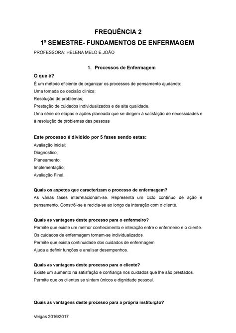 Frequência 2 Fundamentos de Enfermagem teste prático FREQUÊNCIA 2 1º