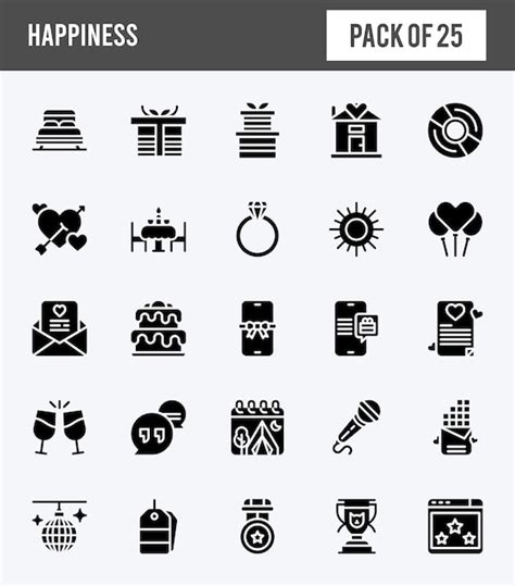 25 Glücks Glyphen Symbole packen Vektorillustration Premium Vektor