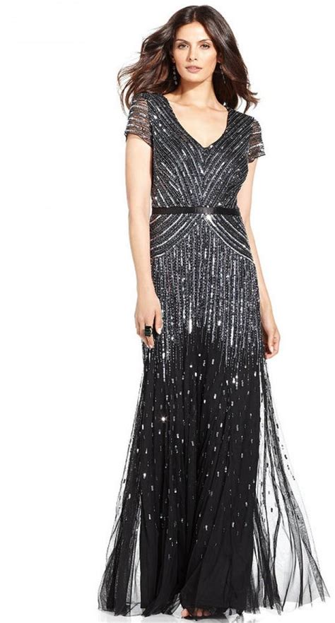 Adrianna Papell Cap Sleeve Beaded Sequined Gown Weddbook