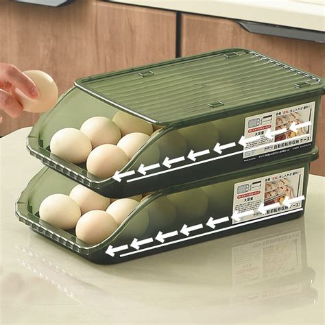 Konghyp 2 Layer Egg Storage Container For Refrigerator With Auto