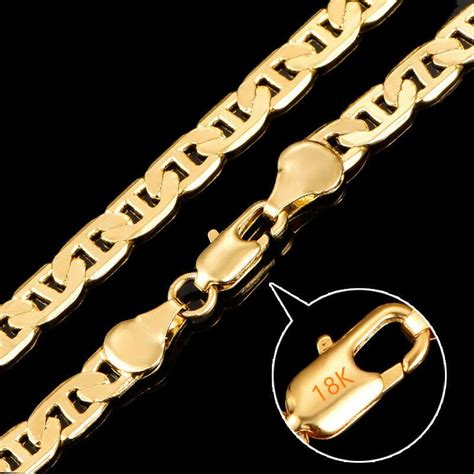 2020 18k Stamped Real Yellow Gold Plated Flexible Figaro Necklace Chain