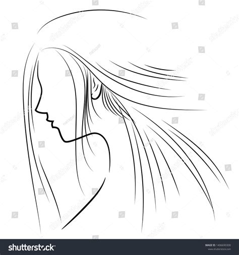 Line Drawing Vector Portrait Long Hair Stock Vector (Royalty Free ...