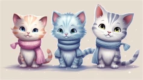 Premium Photo Three Cats Wearing Scarves And Scarves One Wearing A