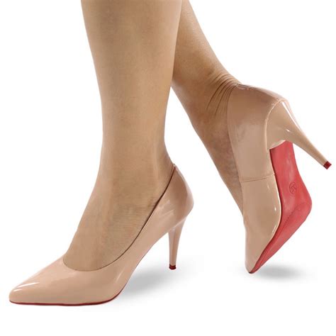 Scarpin Verniz Nude Feminino Salto Médio Confort Sola Vermelha Inspiração Tendência Primavera
