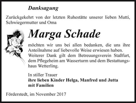 Traueranzeigen Von Marga Schade Abschied Nehmen De