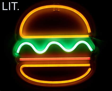 Lit 38x24cm Led Flexburger Neon Hamburger Wall Light Multi Ebay