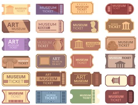 Premium Vector Museum Ticket Icons Set Cartoon Vector Gallery Sculpture