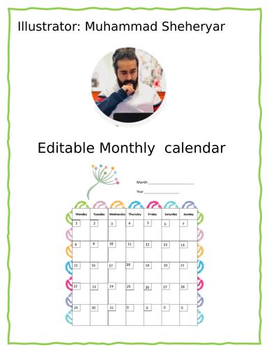 Monthly Calendar Editable | Teaching Resources