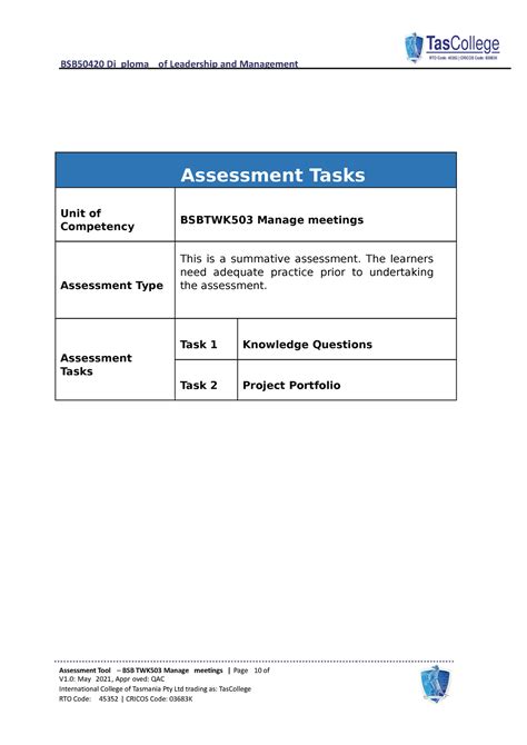 Bsbtwk V Assessment Tool Assessment Tool Bsb Twk Manage