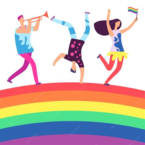 Premium Vector Lgbt Parade People Holding Rainbow Flag Gay Love