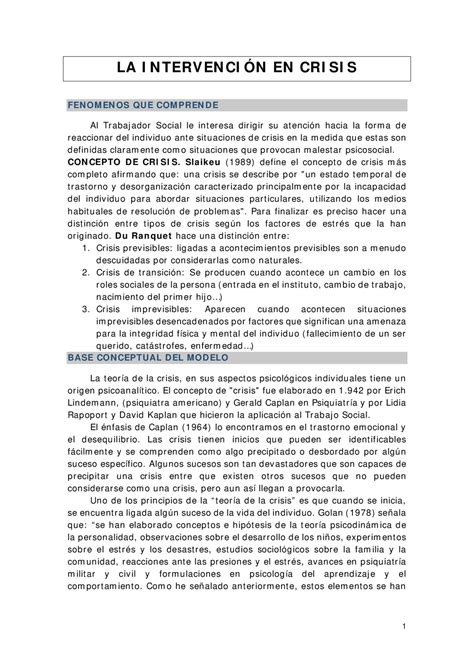 Modelo De Intervención En Crisis Apuntes De Trabajo Social Docsity