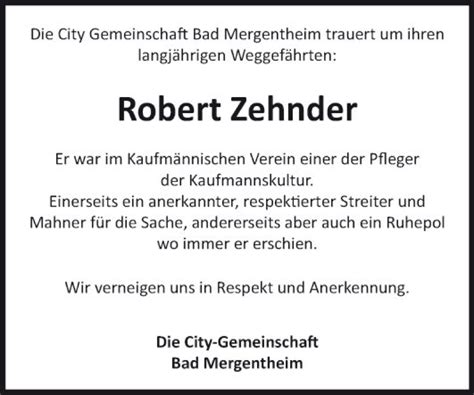 Traueranzeigen Von Robert Zehnder Trauerportal Ihrer Tageszeitung