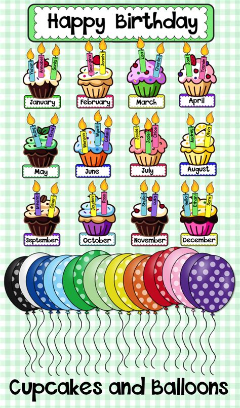 Birthday Display Birthday Cupcakes With Balloons Birthday Display Birthday Chart Classroom