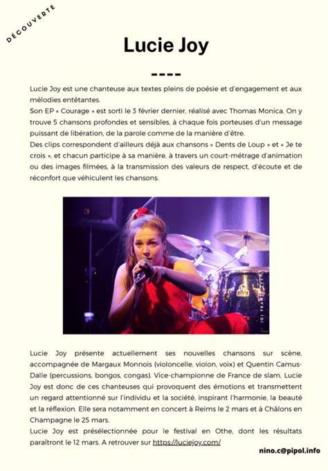 Pipol Magazine Lucie Joy En Lice Pour Le Tremplin De Musique