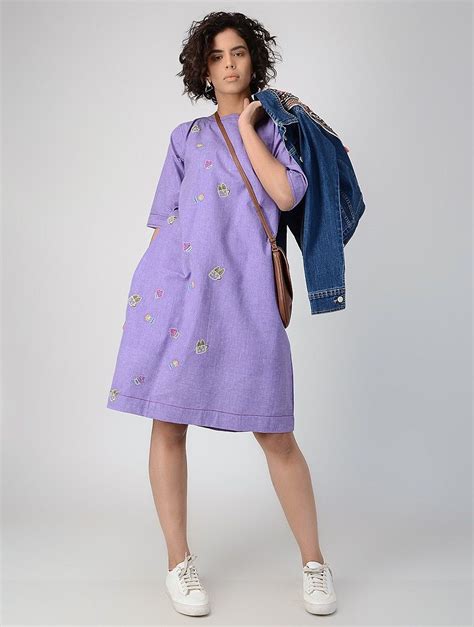 Buy Mauve Handspun Khadi Cotton Dress Women Dresses A Sweet Reverie Fun