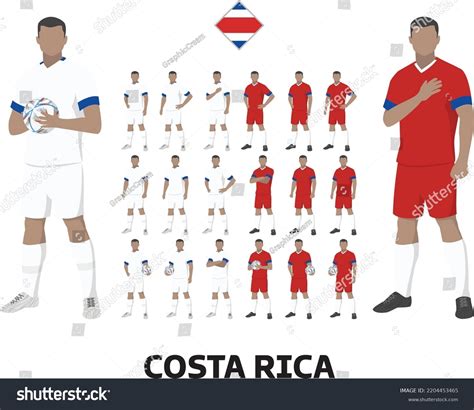 Costa Rica Football Team Kit Home Stock Vector Royalty Free