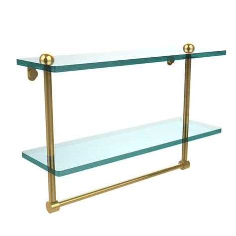 Allied Brass 16 In L X 12 In H X 5 In W 2 Tier Clear Glass Bathroom Shelf With Towel Bar In