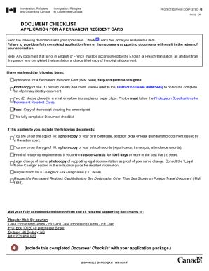 Fillable Online Imm E Document Checklist Application For A