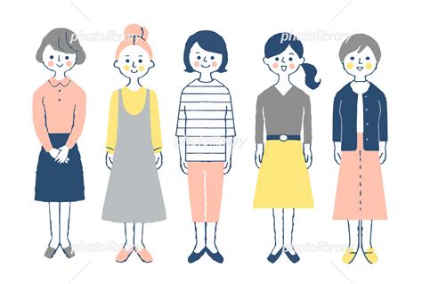 女性5人 全身 イラスト素材 [ 6508260 ] フォトライブラリー Photolibrary