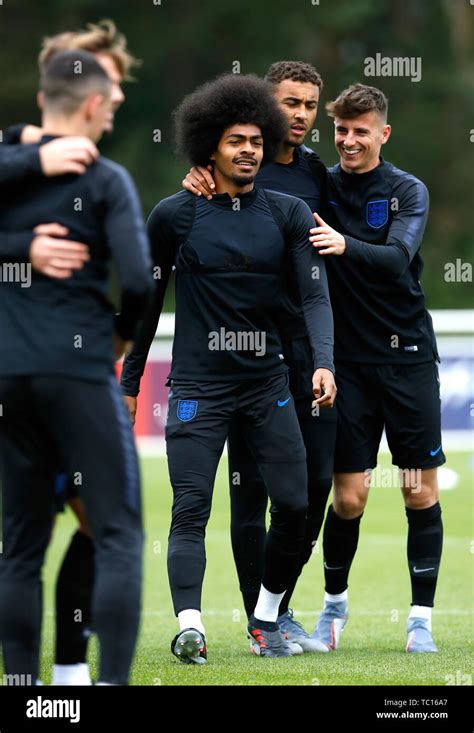 England Under 21's Hamza Choudhury with team-mates Dominic Calvert-Lewin and Mason Mount (right ...